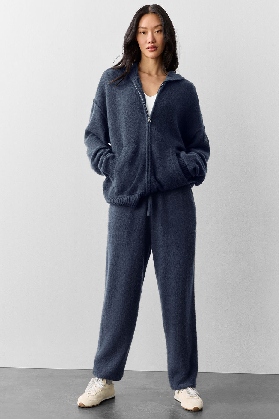 Wool Cashmere New Class Full Zip Hoodie - Navy