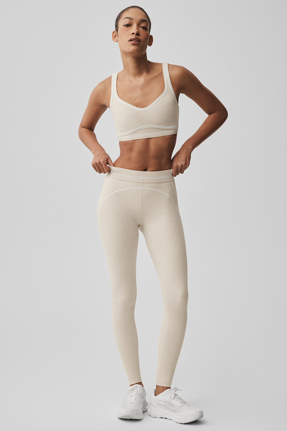 Alosoft High-Waist Heart Throb Legging - Oatmeal Heather/White