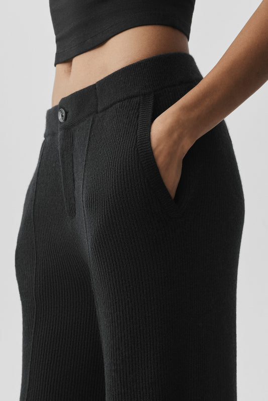 Cashmere Wool Low-Rise Harmony Trouser (Long) - Black