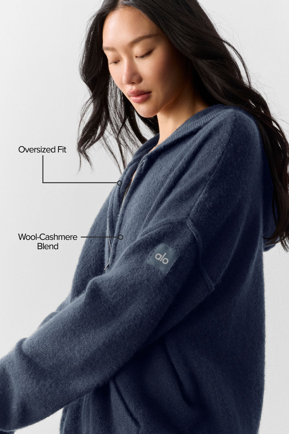 Wool Cashmere New Class Full Zip Hoodie - Navy