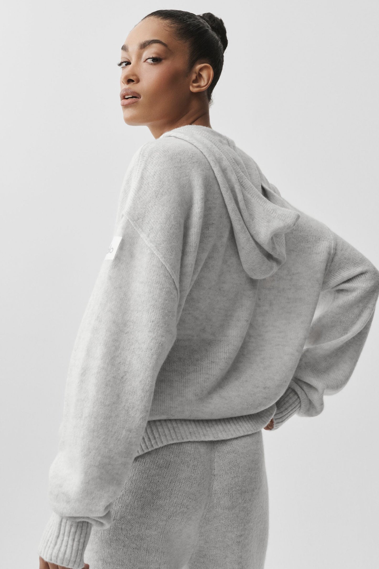 Wool Cashmere New Class Full Zip Hoodie - White Heather