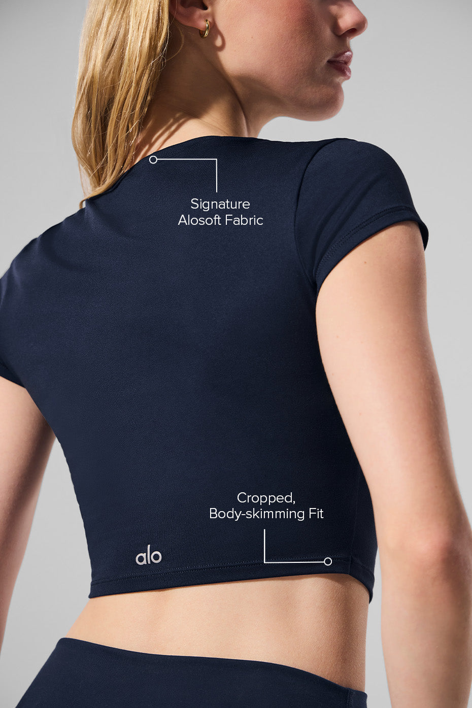 Alosoft Crop Finesse Short Sleeve - Navy