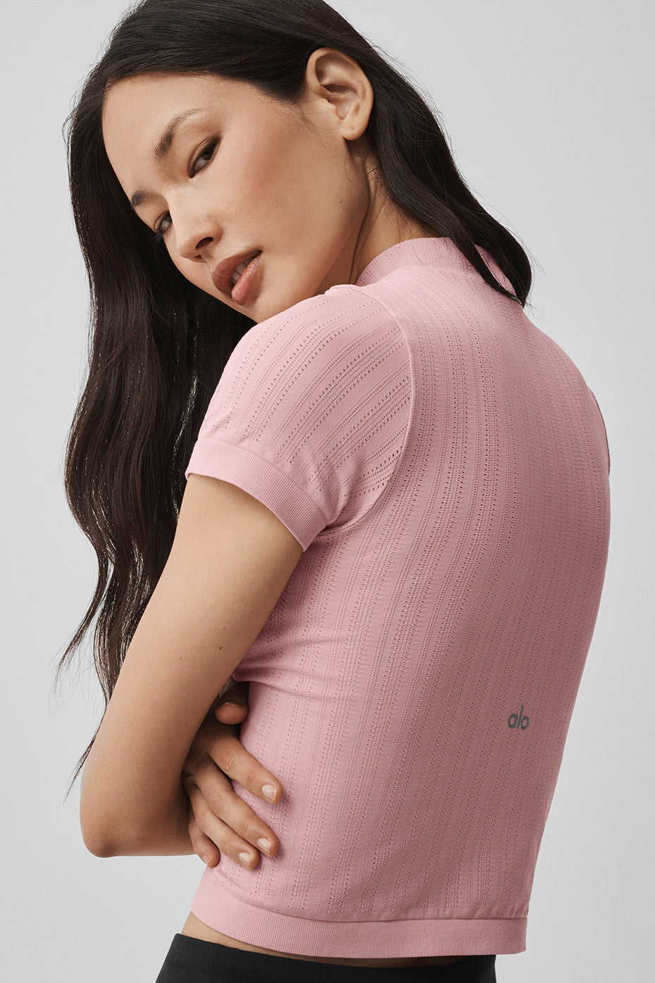 Seamless Pointelle Mock Neck Short Sleeve - Vintage Pink