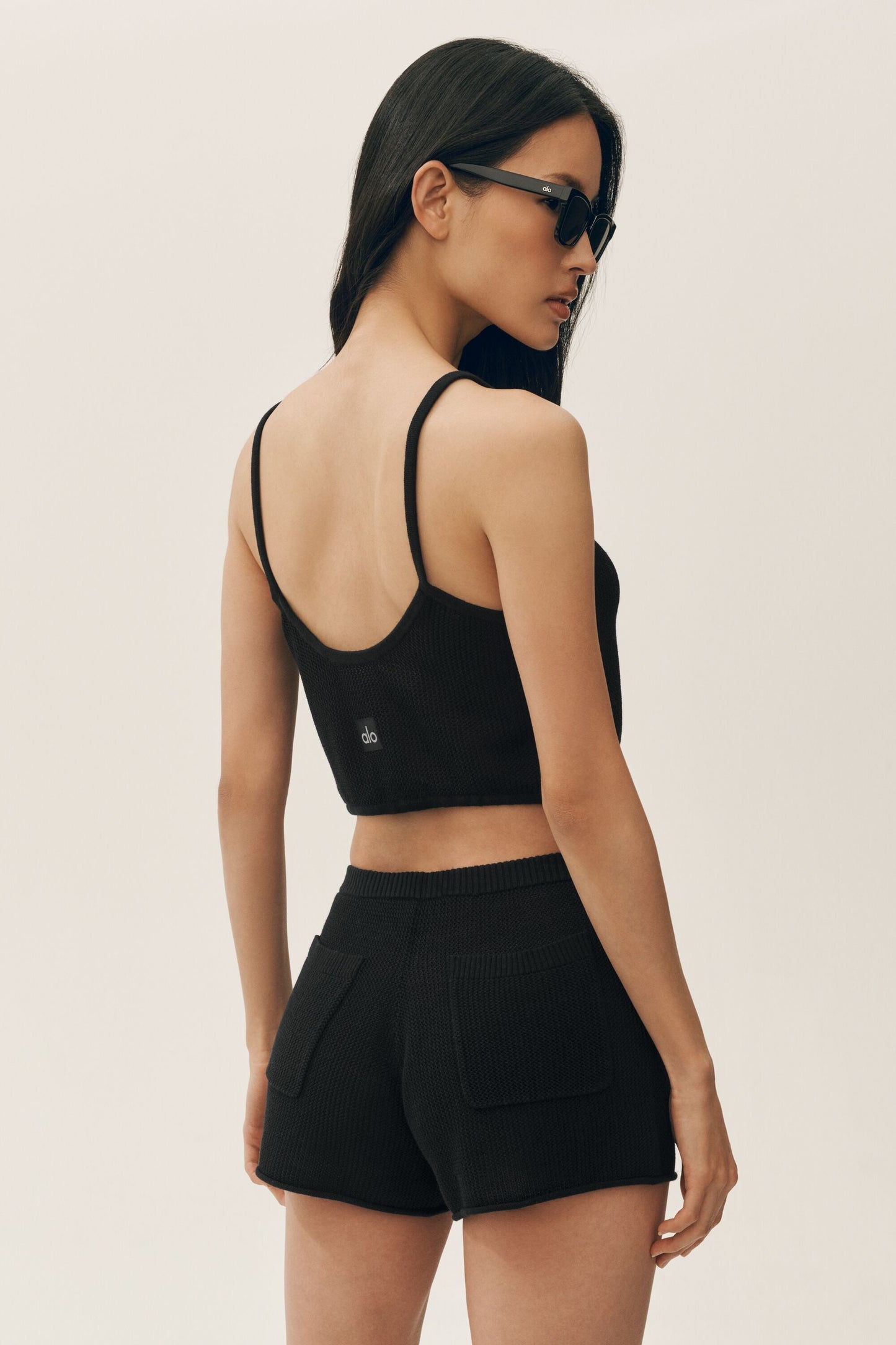 Silk Cashmere Cropped Heat Wave Tank - Black