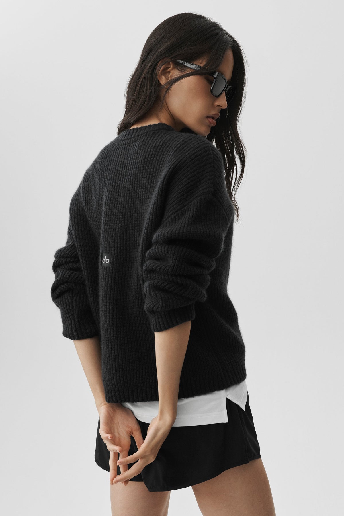 Wool Cashmere Ribbed Noble Crewneck Sweater - Black