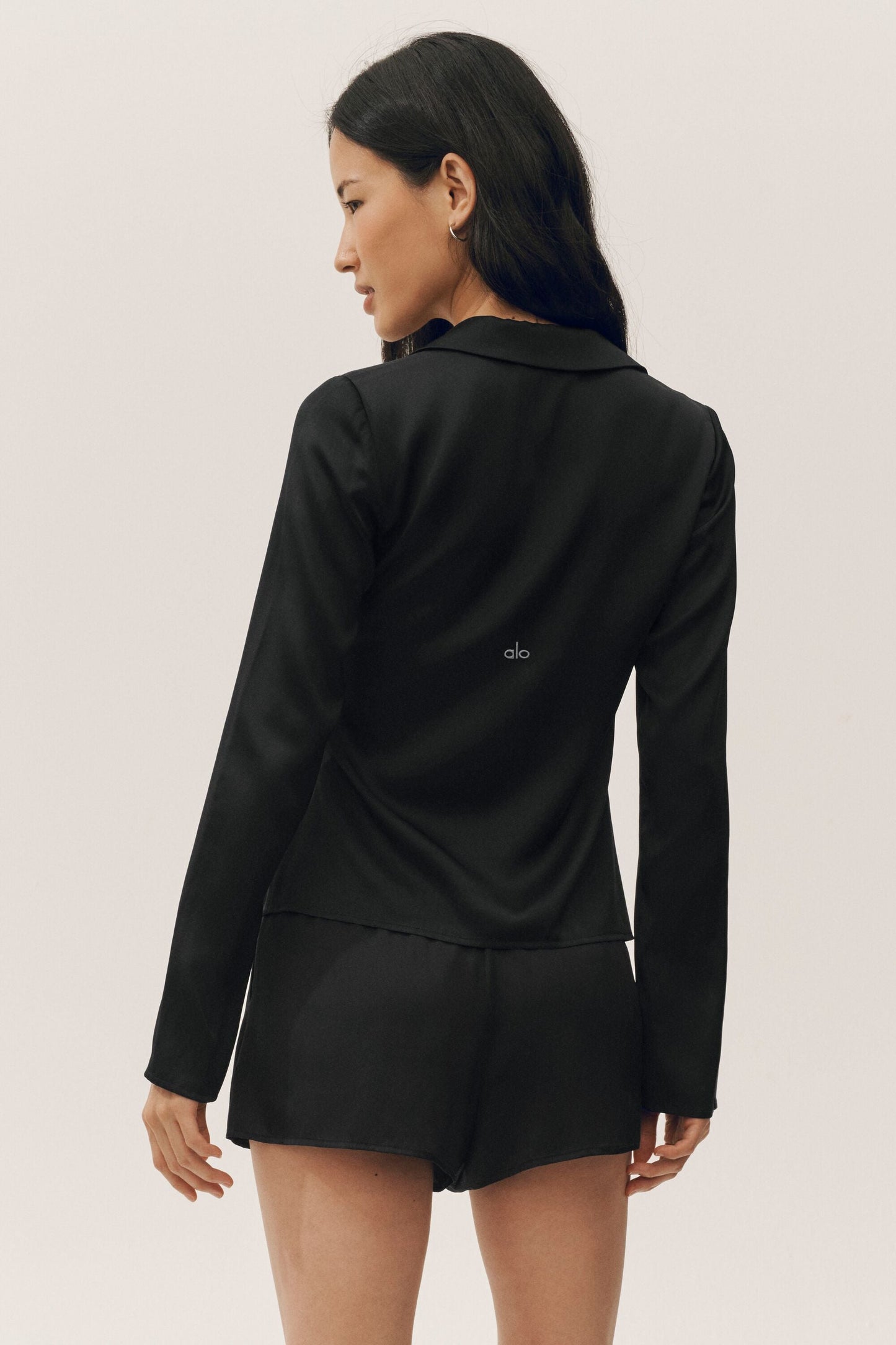 Silk Blend Radiance Long Sleeve Top - Black