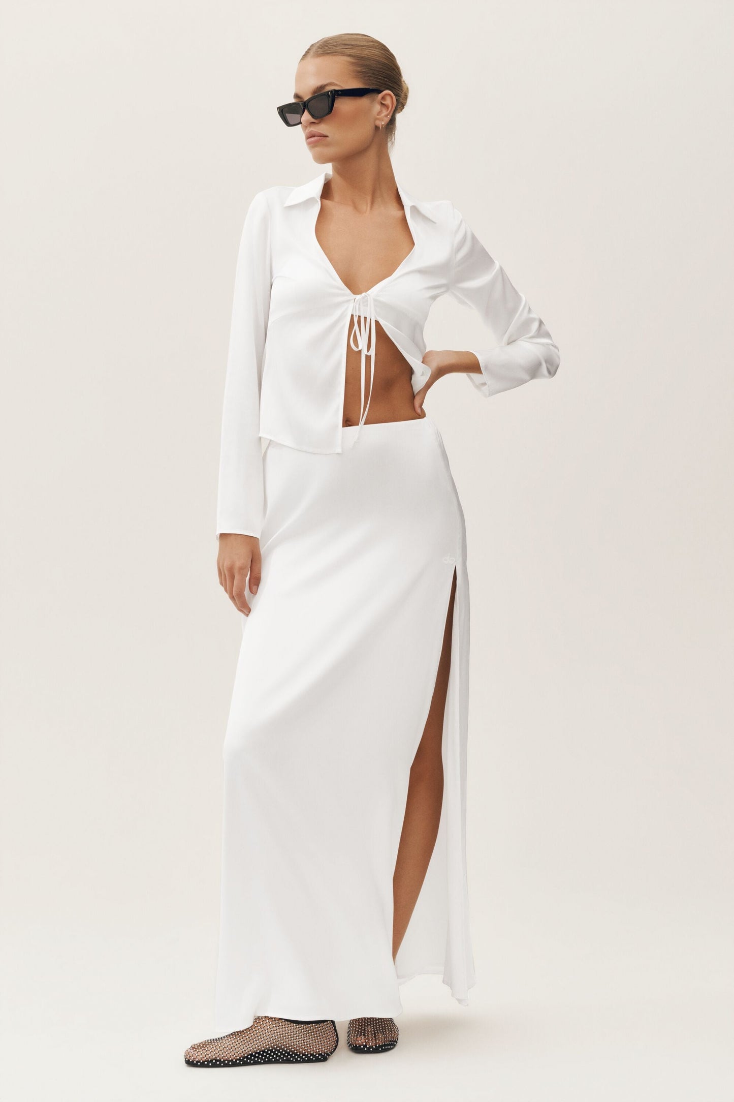 Silk Blend Radiance Long Sleeve Top - White