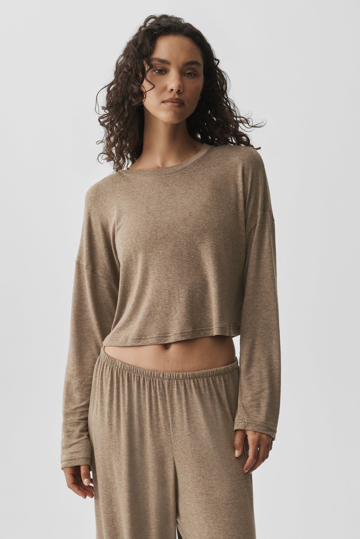 Semi-Sheer Oasis Boxy Long Sleeve - Java Brown Heather