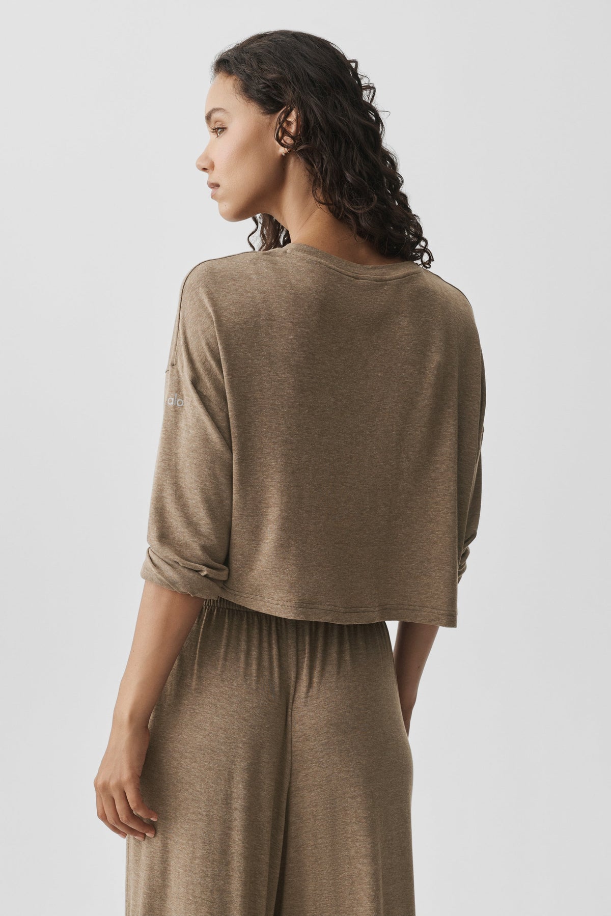 Semi-Sheer Oasis Boxy Long Sleeve - Java Brown Heather