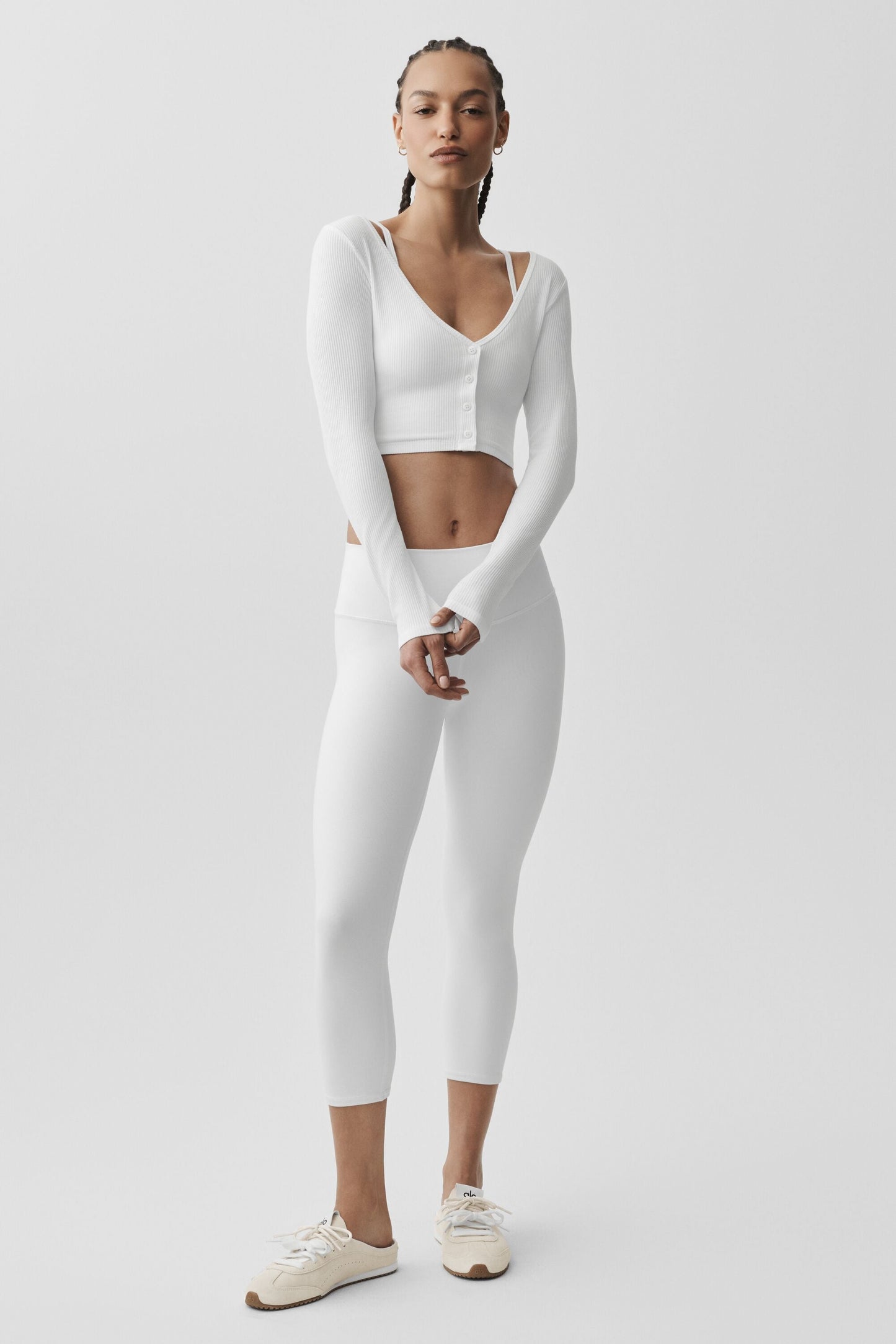 Ribbed Cropped Whisper Cardigan - White