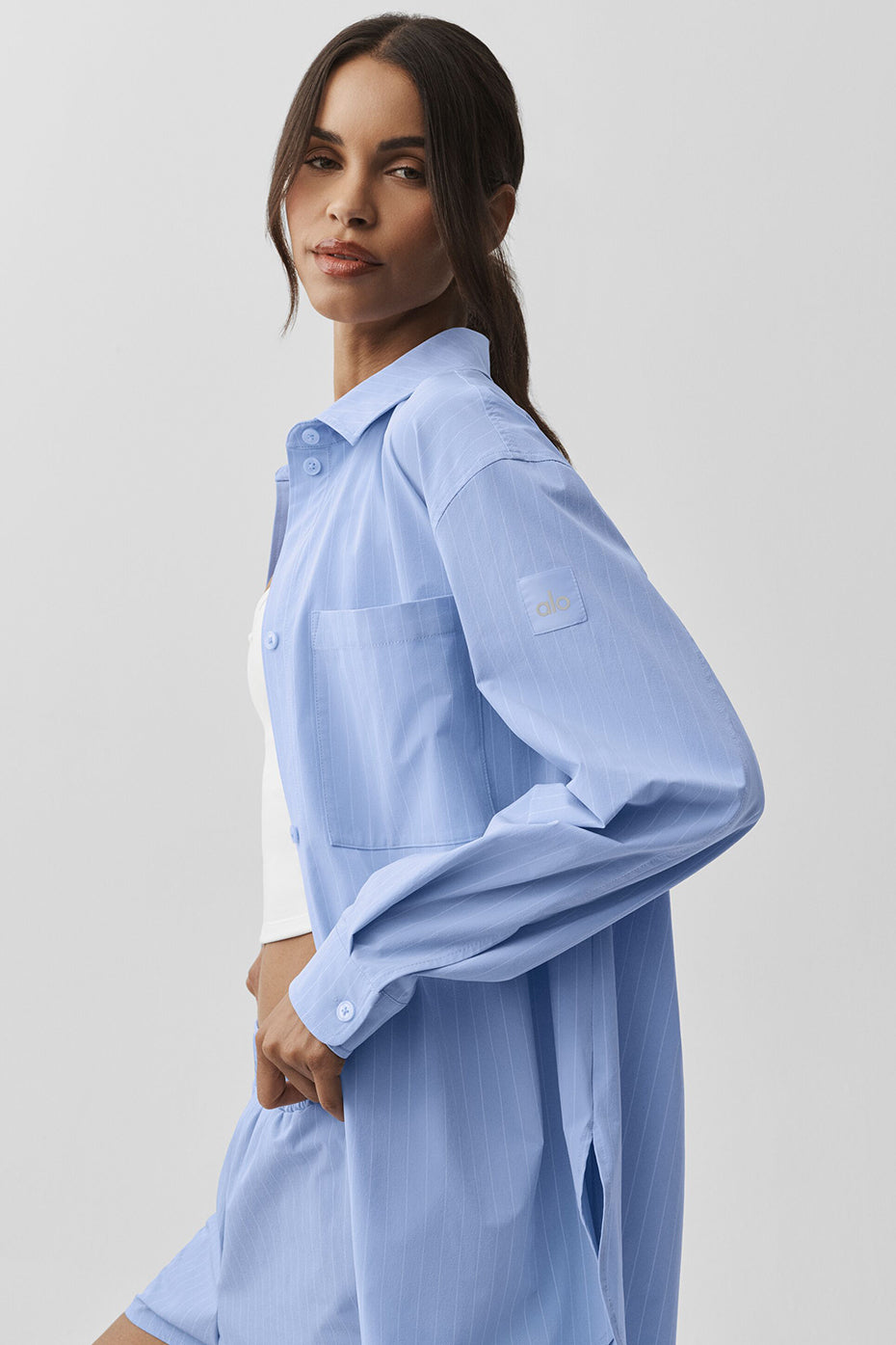 Pinstripe Daylight Button Down Long Sleeve - Light Provence Blue/White