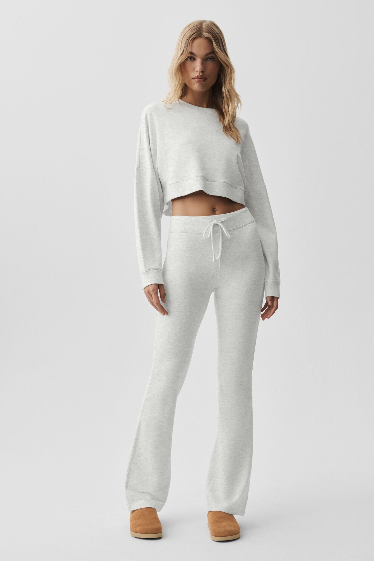 Cropped Sway Crew Neck Pullover - White Heather