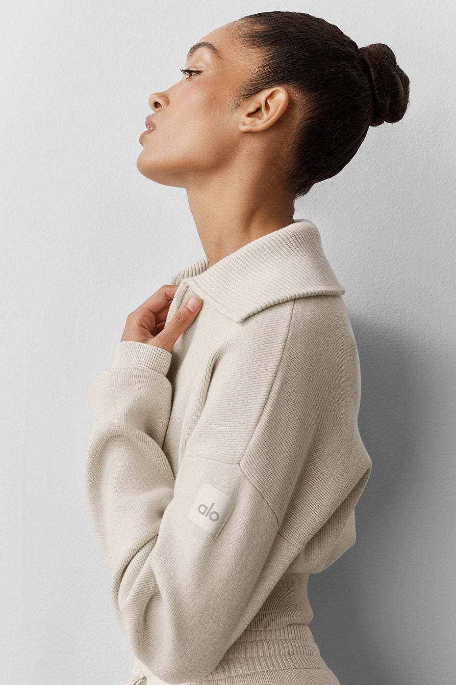 Scholar Knit Cropped Full Zip Jacket - Oatmeal Heather
