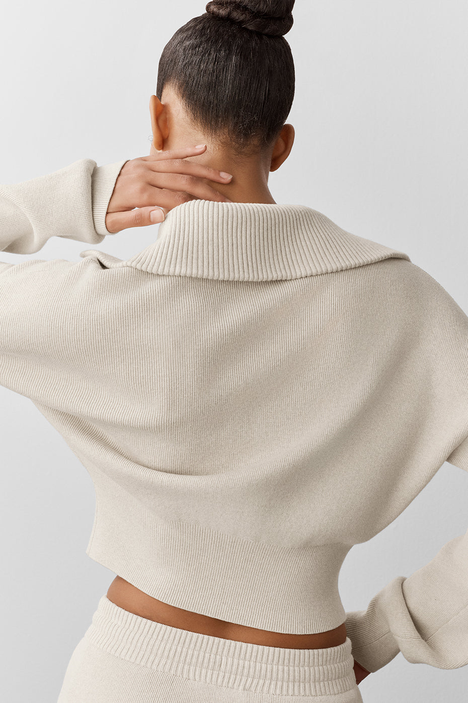 Scholar Knit Cropped Full Zip Jacket - Oatmeal Heather