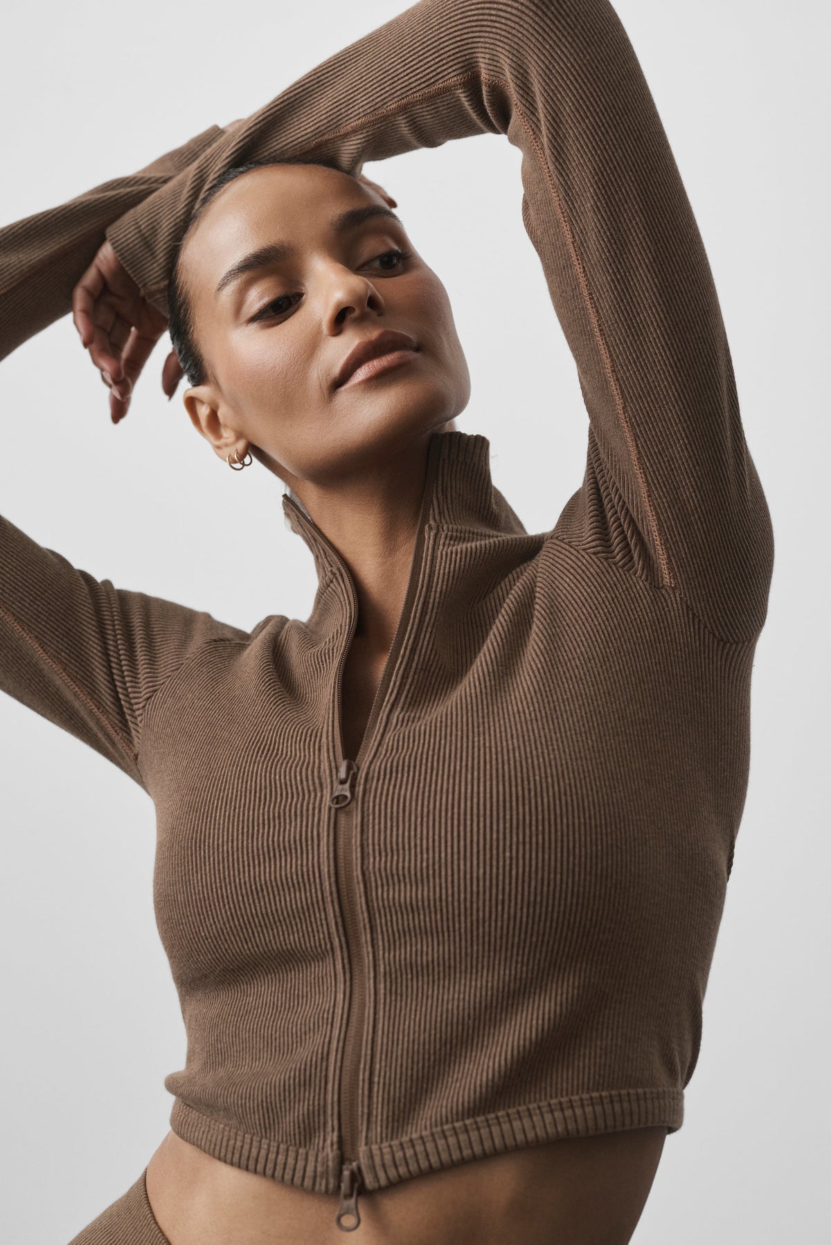 Seamless Two Tone Rib Jacket - Java Brown