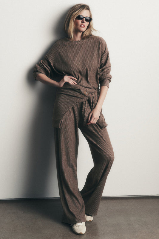 Muse Wide Leg Pant - Java Brown Heather