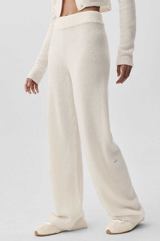 Wool Cashmere High-Waist New Class Wide Leg Pant - Ivory