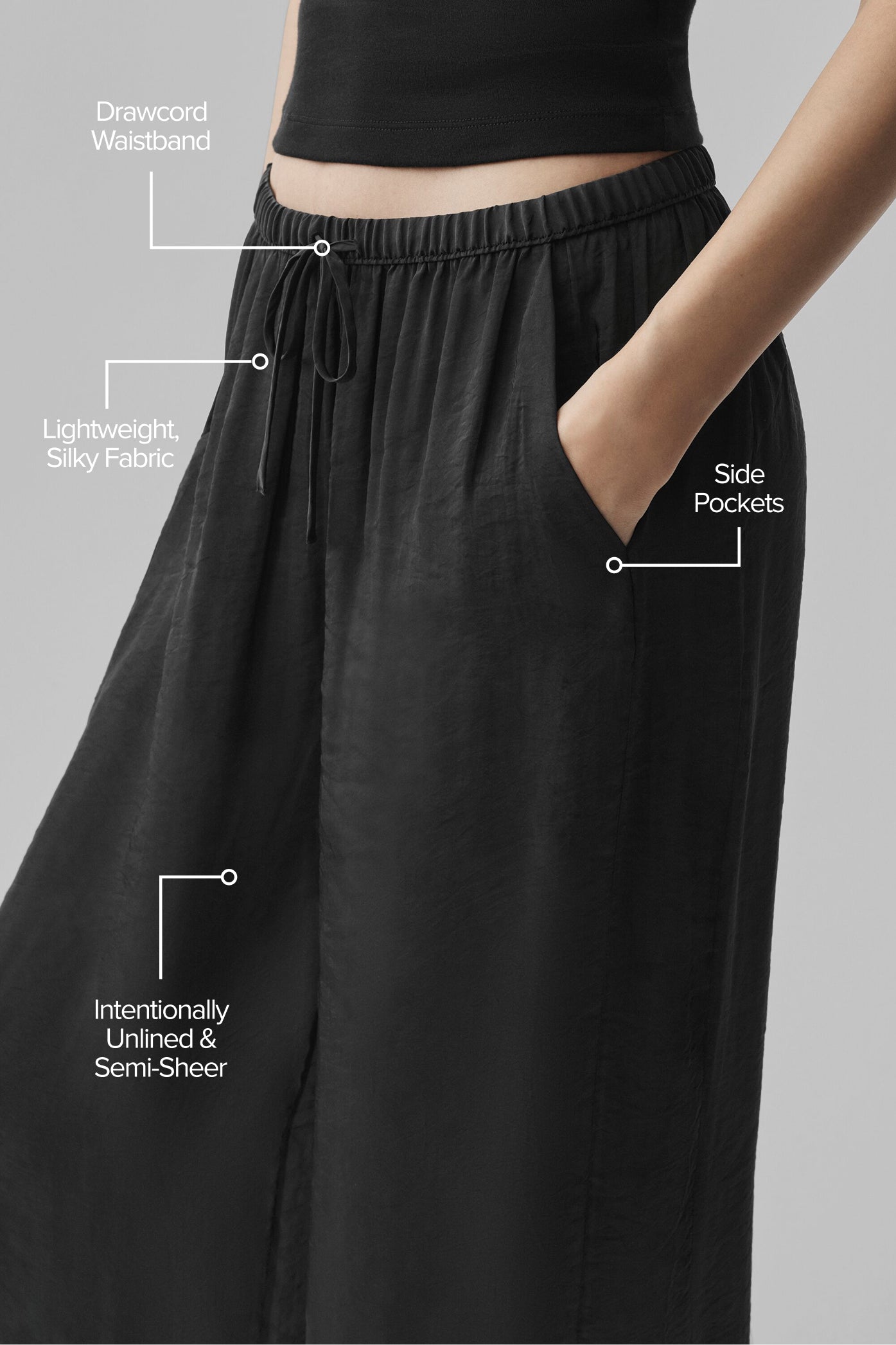 Semi-Sheer Golden Hour High-Waist Straight Leg Pant - Black
