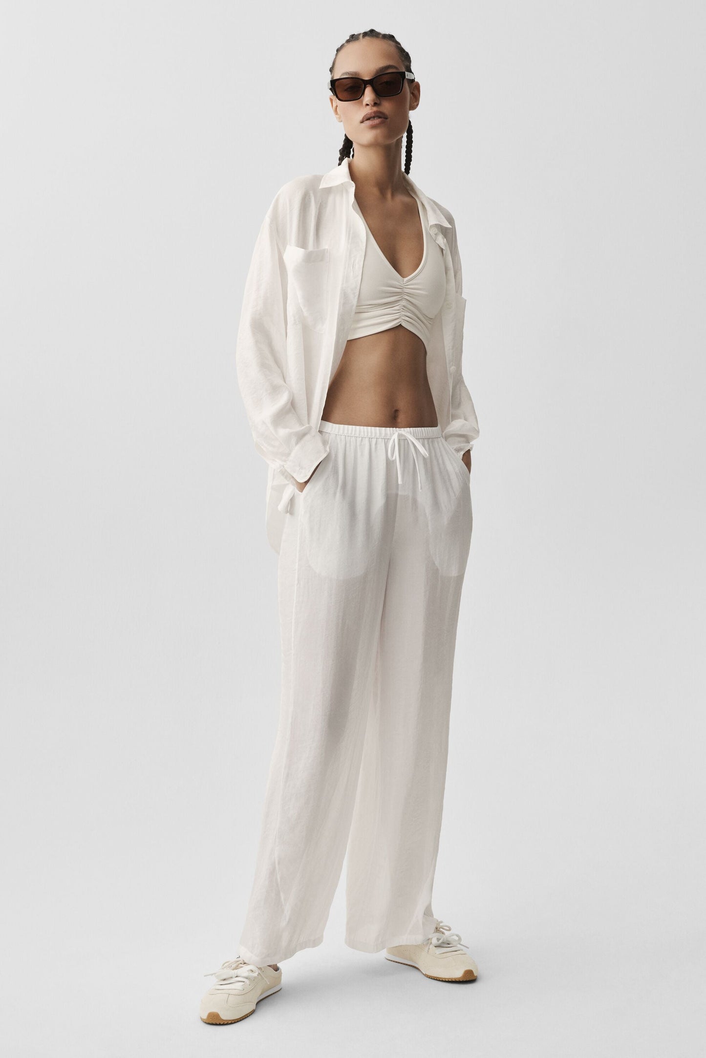 Semi-Sheer Golden Hour High-Waist Straight Leg Pant - Ivory