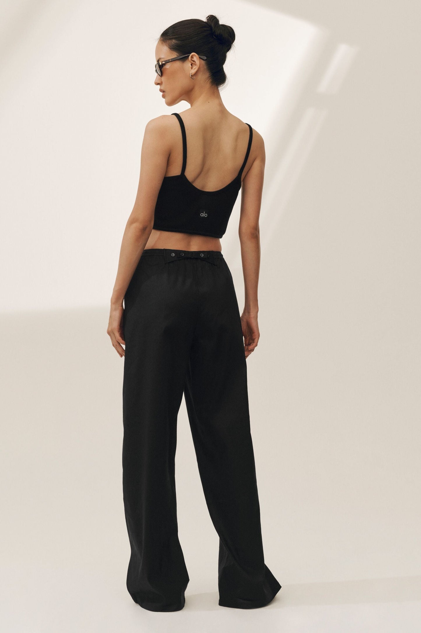 Linen Blend Riviera Wide Leg Pant - Black