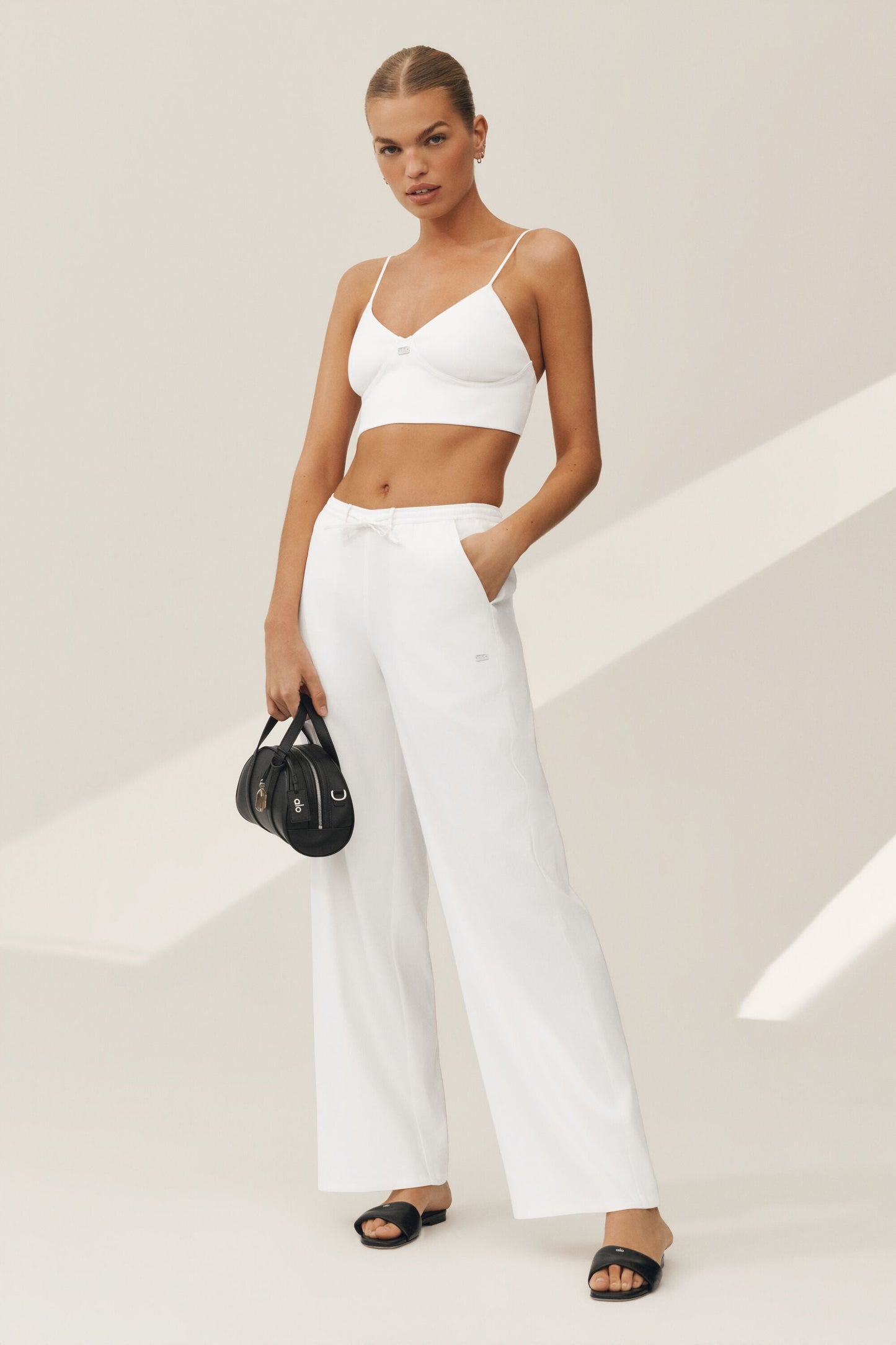Linen Blend Riviera Wide Leg Pant - White