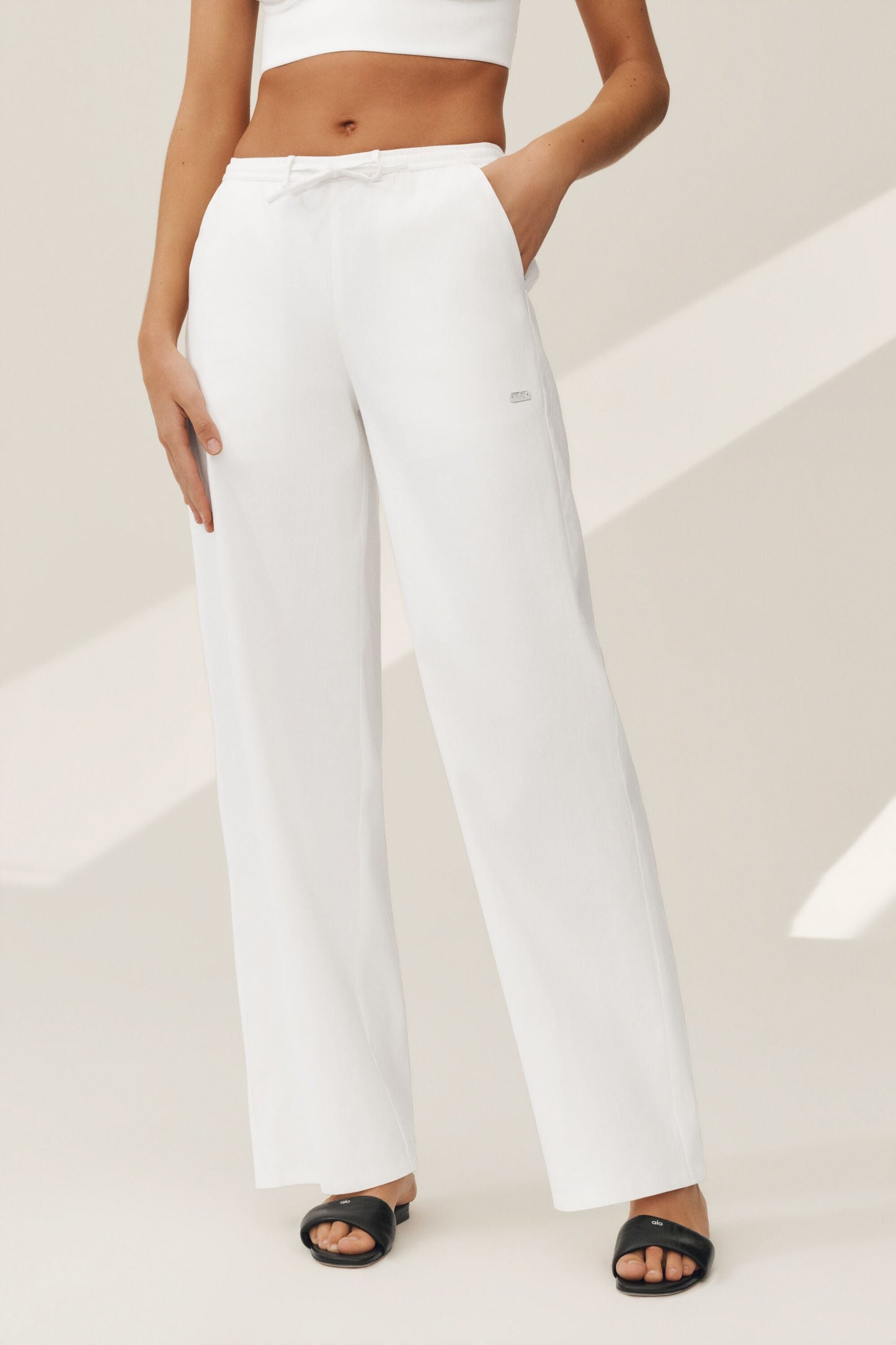Linen Blend Riviera Wide Leg Pant - White