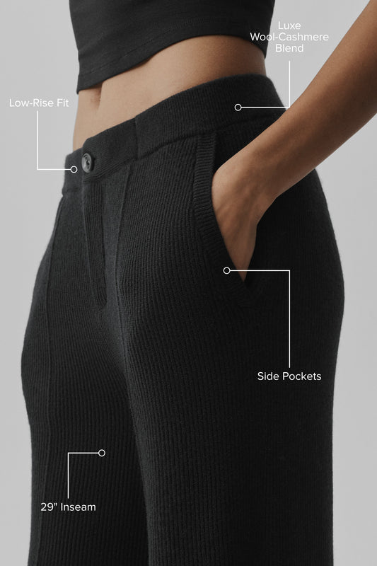 Cashmere Wool Low-Rise Harmony Trouser (Regular) - Black