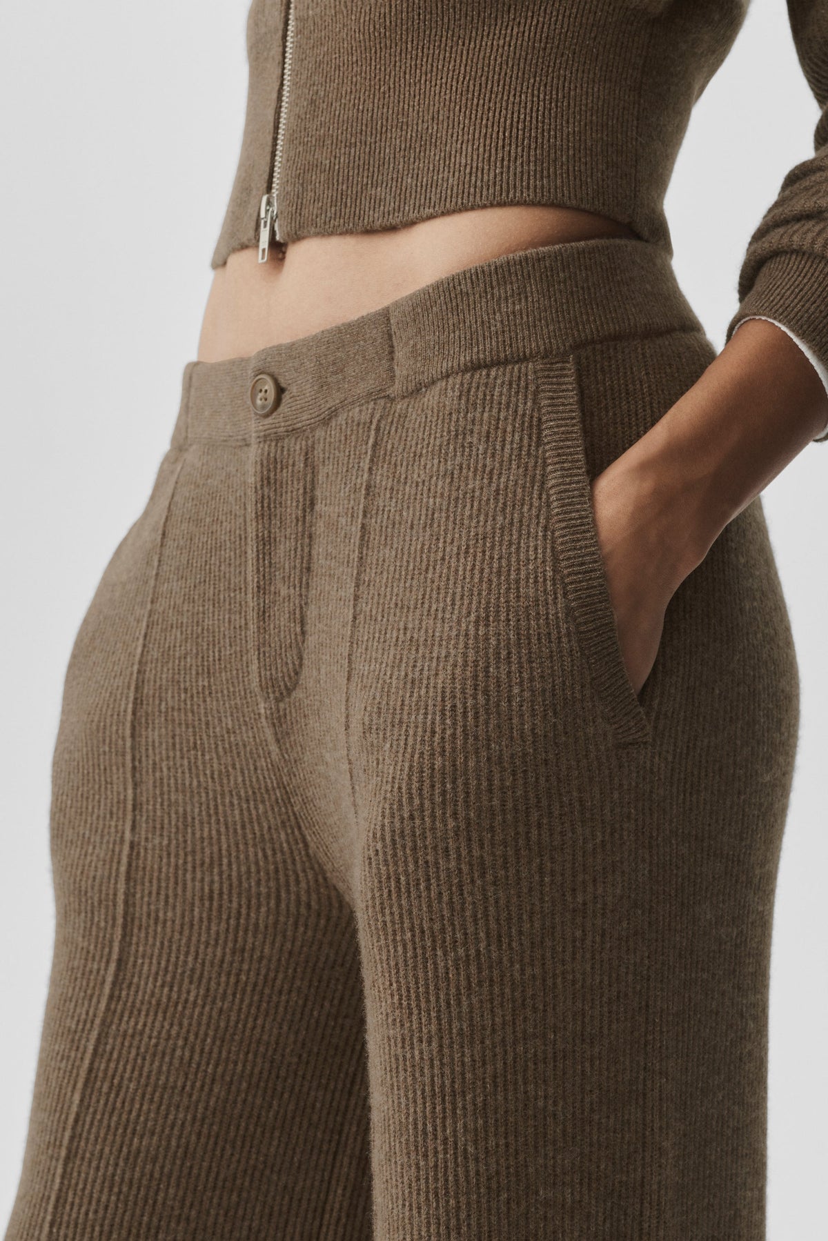 Cashmere Wool Low-Rise Harmony Trouser (Regular) - Java Brown Heather