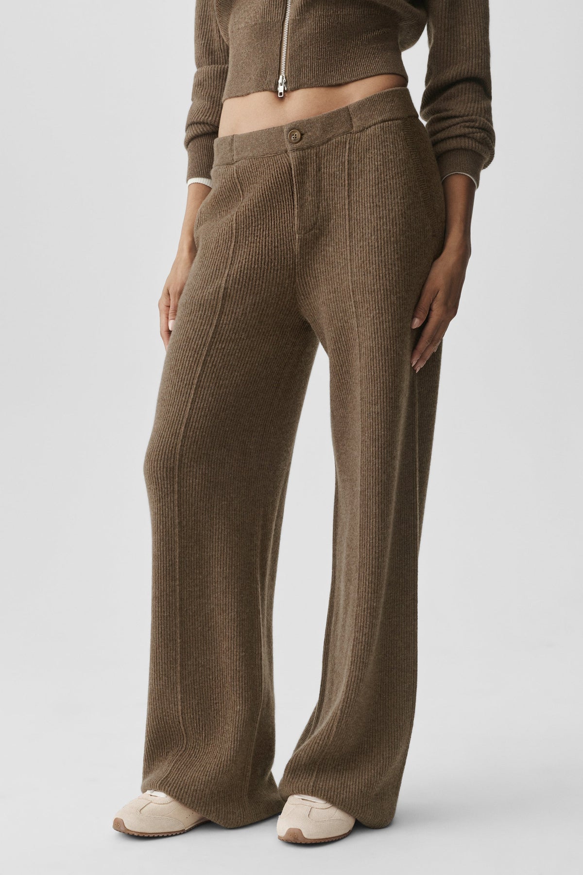 Cashmere Wool Low-Rise Harmony Trouser (Long) - Java Brown Heather