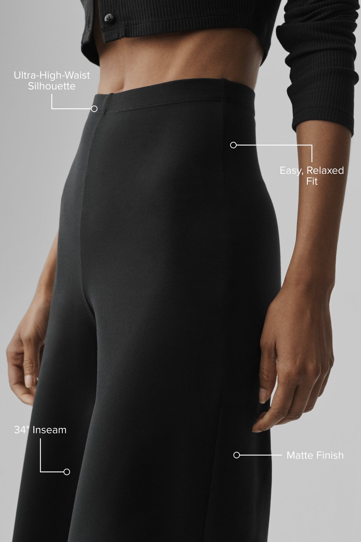 Airbrush High-Waist Wide Leg Pant (Long) - Black