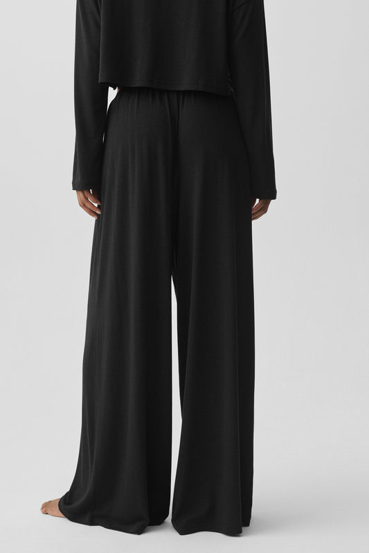 Semi Sheer High-Waist Oasis Wide Leg Pant (Long) - Black