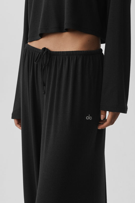 Semi Sheer High-Waist Oasis Wide Leg Pant (Regular) - Black