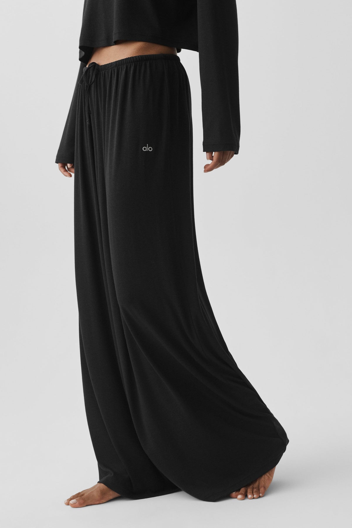 Semi Sheer High-Waist Oasis Wide Leg Pant (Long) - Black