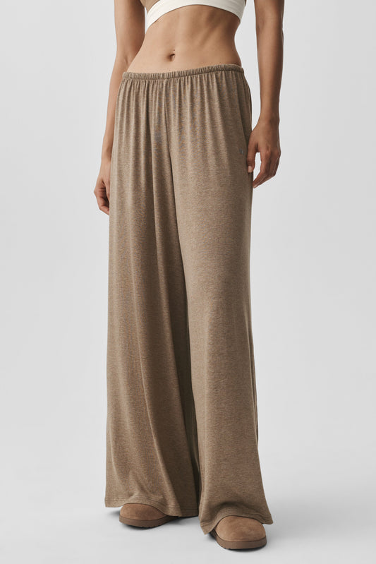 Semi Sheer High-Waist Oasis Wide Leg Pant (Regular) - Java Brown Heather