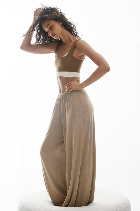 Semi Sheer High-Waist Oasis Wide Leg Pant (Long) - Java Brown Heather
