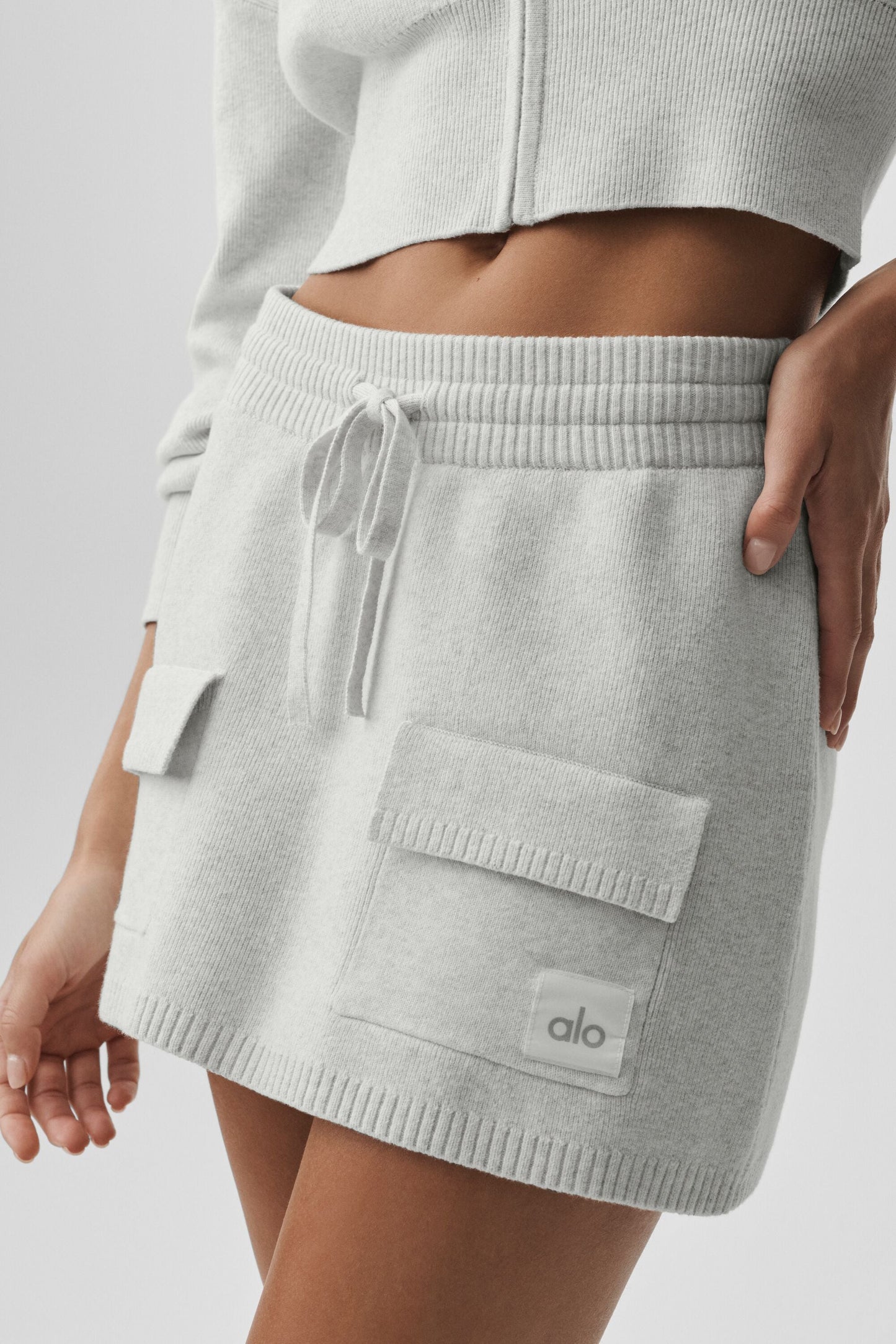 Scholar Knit Cargo Skirt - White Heather