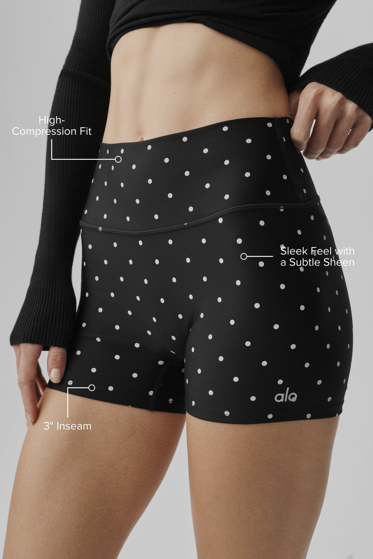 3" Airlift Polka Dot High-Waist Short - Black/White