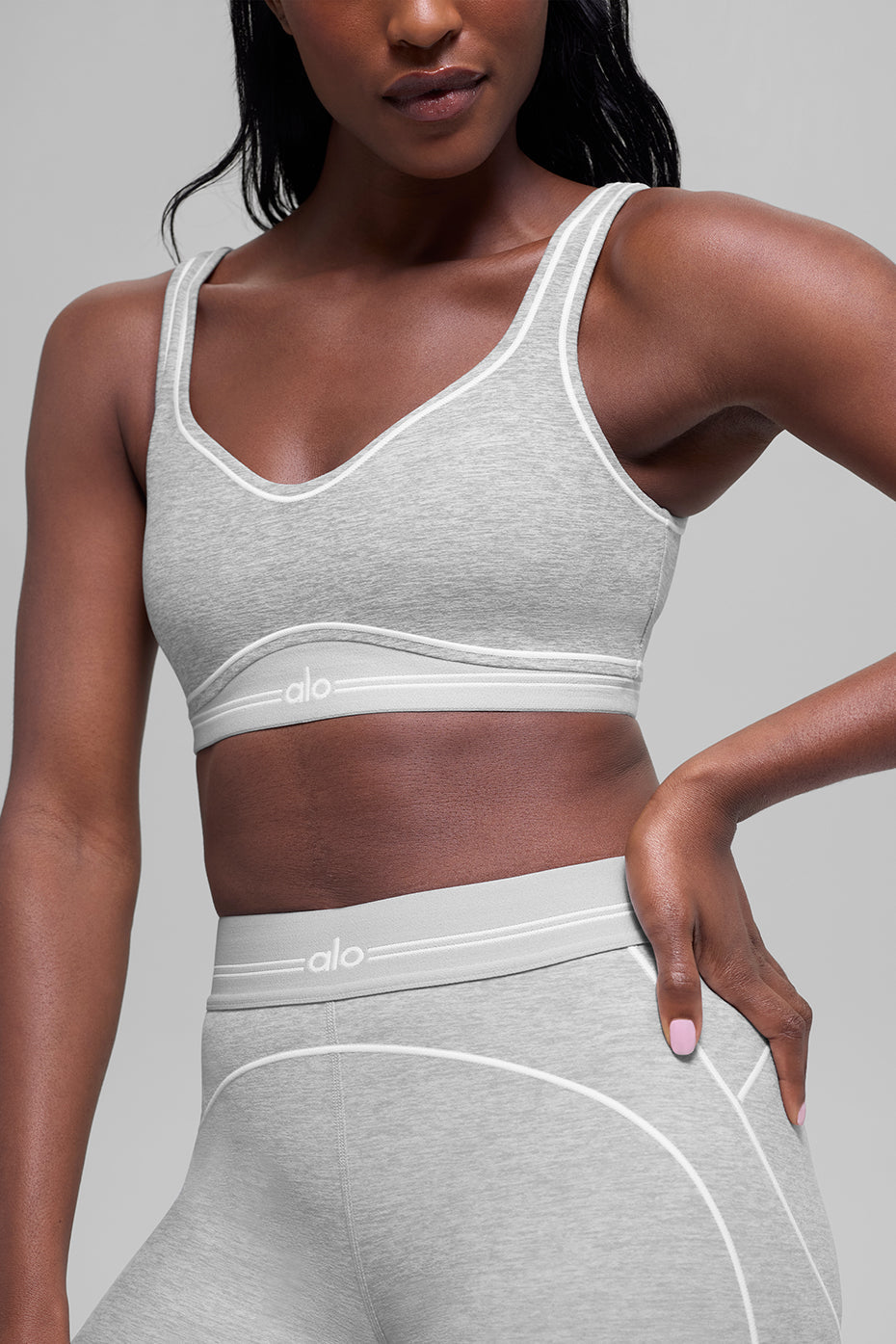 Alosoft Heart Throb Bra - Athletic Heather Grey/White