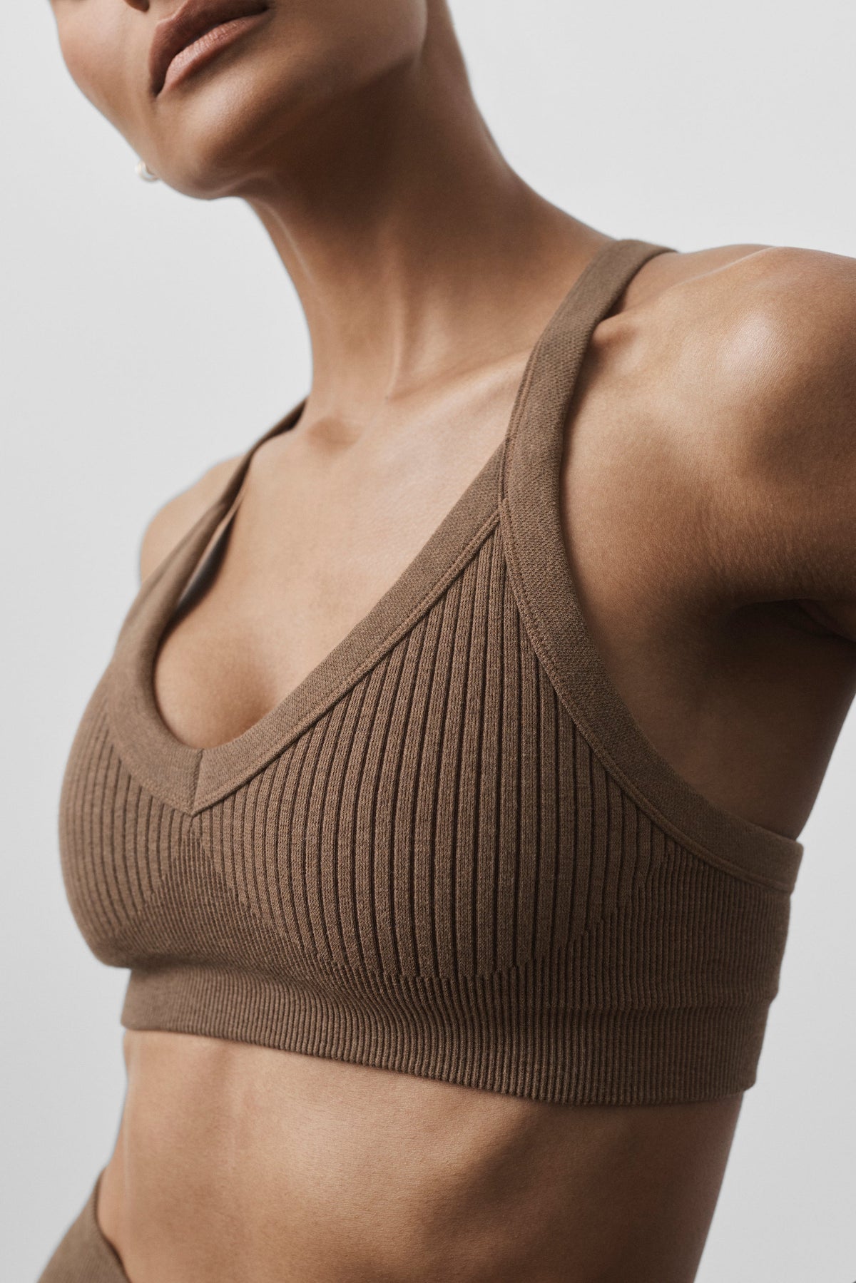 Seamless Two Tone Rib Bra - Java Brown