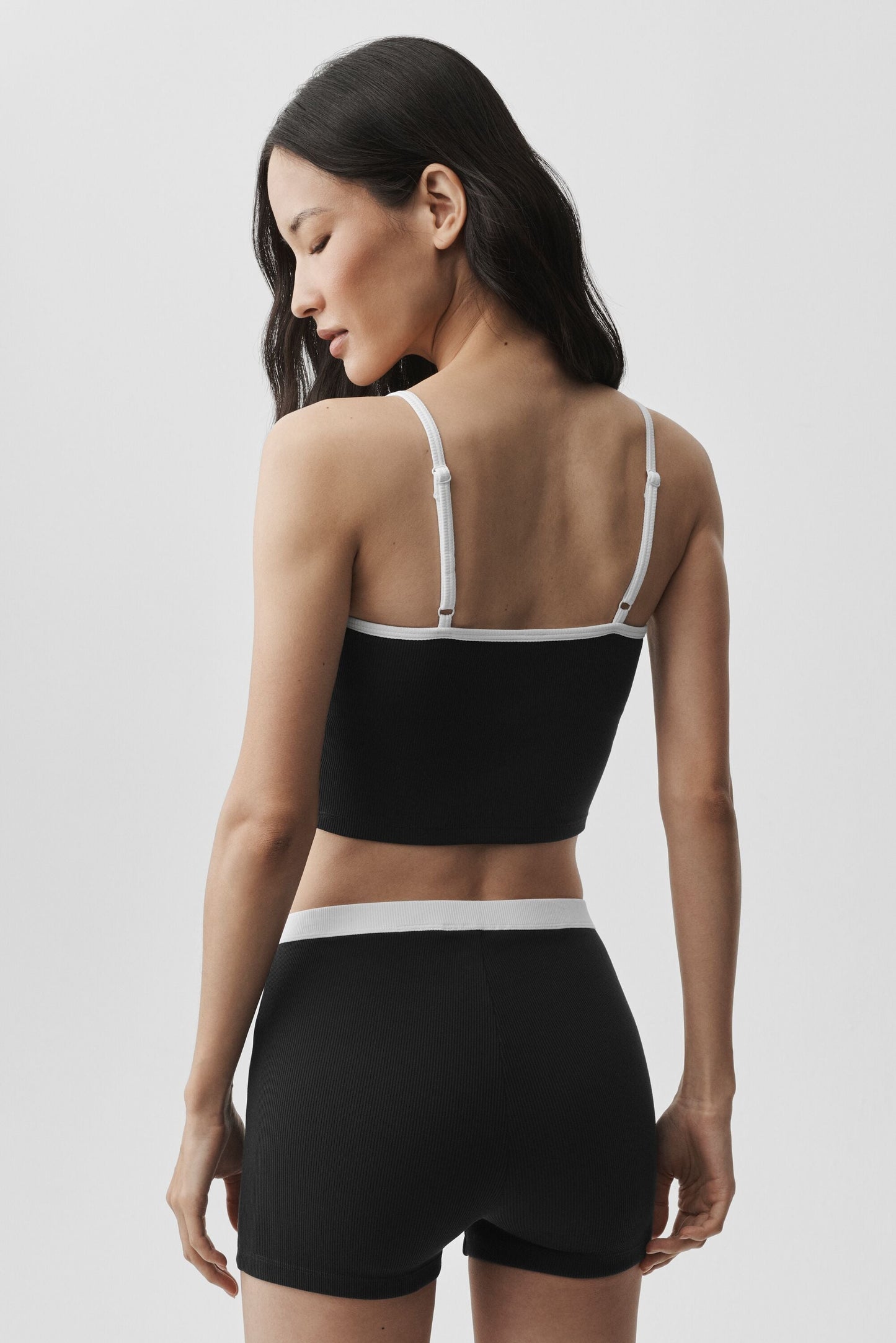 Goddess Ribbed First Pick Bra Tank - Black/White