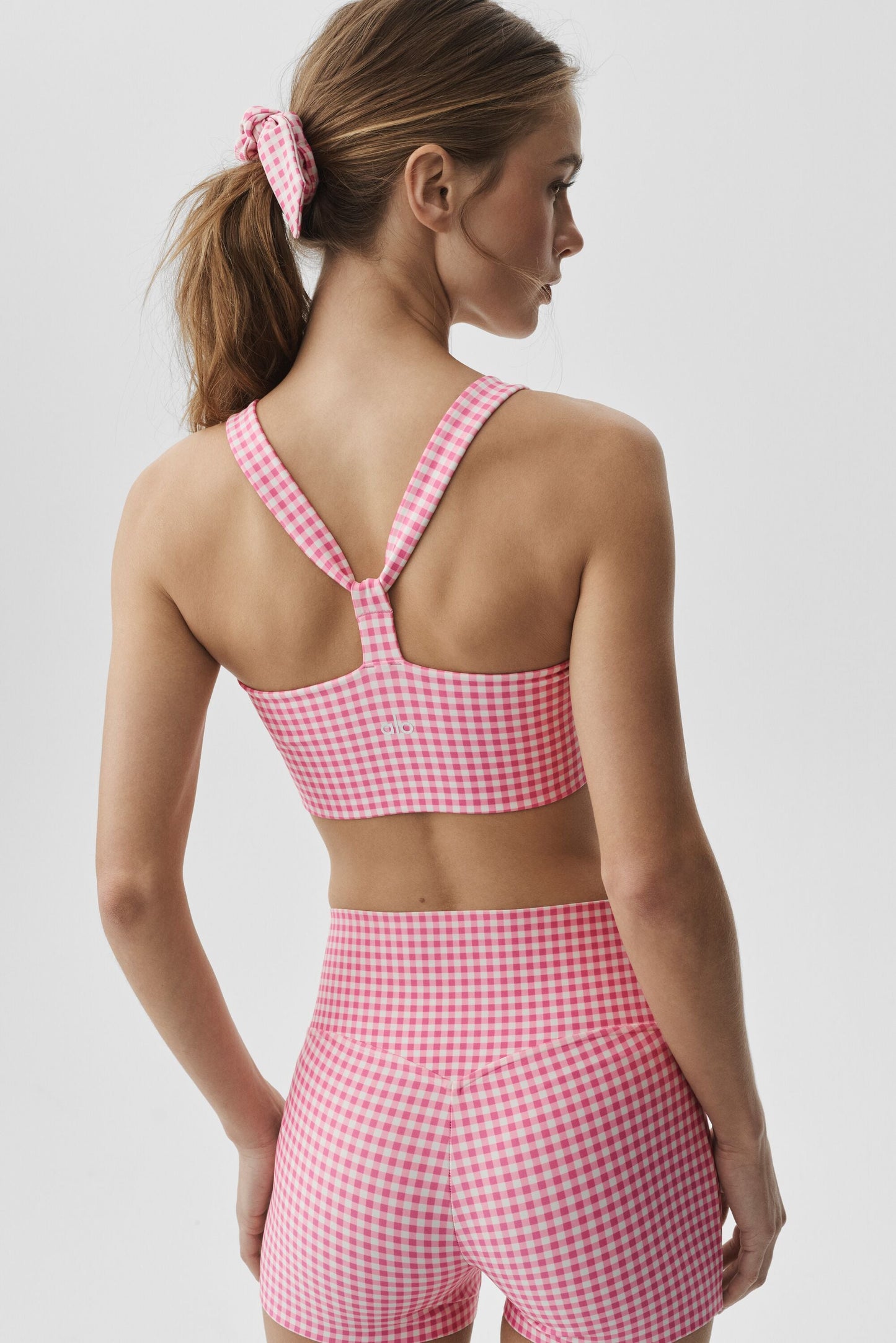Airlift Gingham Sleek Bra Tank - Paradise Pink Gingham