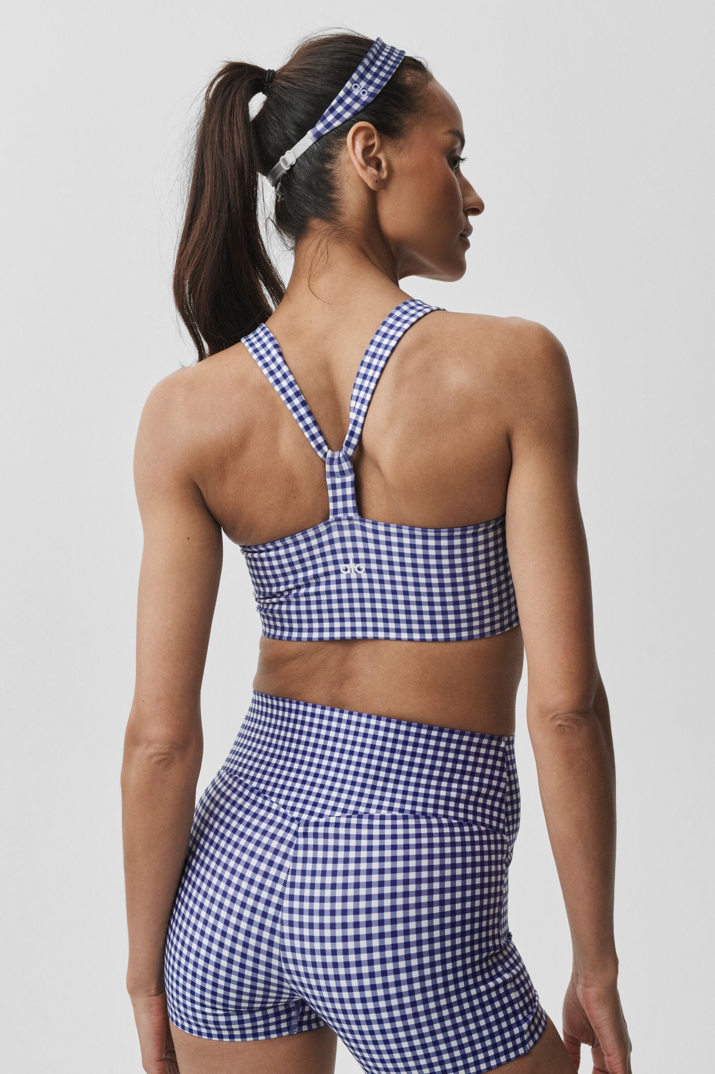 Airlift Gingham Sleek Bra Tank - Navy Gingham